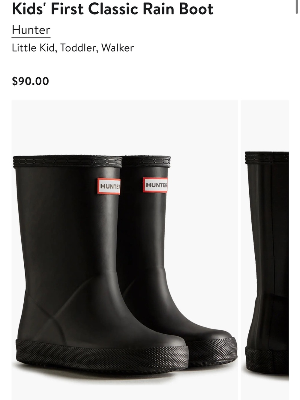 Hunter Kids Black Classic Rain Boots with Logo